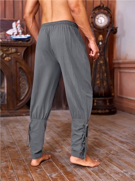 Men's Medieval Ankle Boot Pants, Viking Pirate Renaissance Clothing, Lace Up Drawstring, Decorative Sailor Casual Halloween Pants